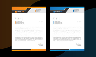 Clean and modern professional creative letterhead design template. Blue and orange color letterhead design