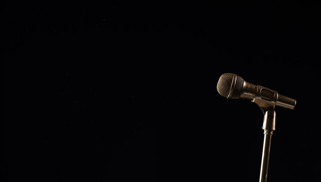 Retro Golden Microphone On Black Background