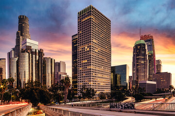 Los Angeles California skyline sunset