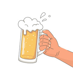 Hand holding a beer mug.