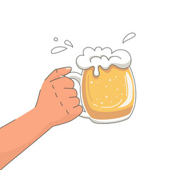 Hand holding a beer mug.