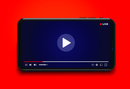 Vector illustration live stream concept with play button on smartphone screen for online broadcast, streaming service.