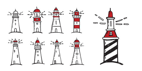 Lighthouse, hand drawn style, vector illustration.	