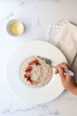 Tropea red onion risotto with crispy bacon