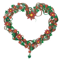 Garland with red flowers in the shape of a heart