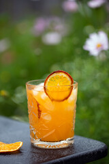 Orange juice and vodka cocktail with ice
