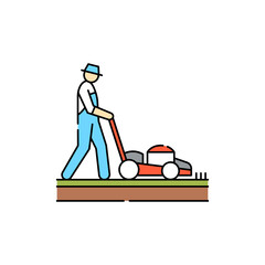 Lawn mowing olor line icon. Garden service.