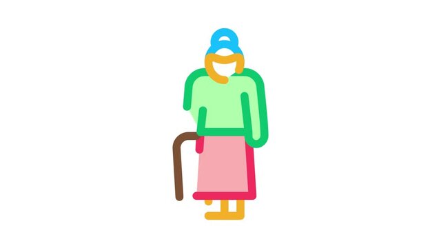 Old Woman Stick Icon Animation. color Old Woman Stick animated icon on white background