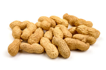 Unpeeled Peanuts, isolated on white background. High resolution image.