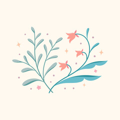 Vector floral elements design. Cute illustration with leaves. Modern template for social media, print, product, emblem.