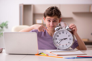 Schoolboy preparing for exams at home