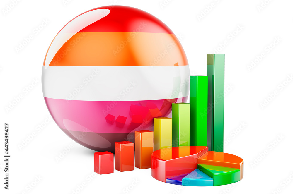 Poster lesbian flag with growth bar graph and pie chart. 3d rendering
