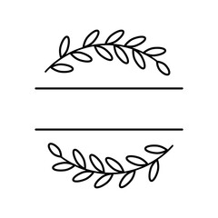 Abstract branch wreath split monogram. laurel or olive branch. Floral frame with text space. Vector stock illustration