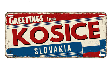 Greetings from Kosice vintage rusty metal plate
