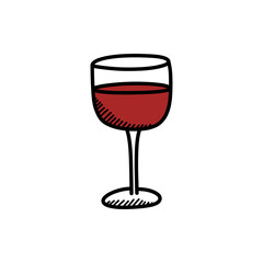 glass of red wine doodle icon, vector color line illustration