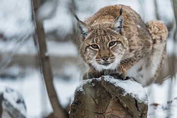 european lynx in snow