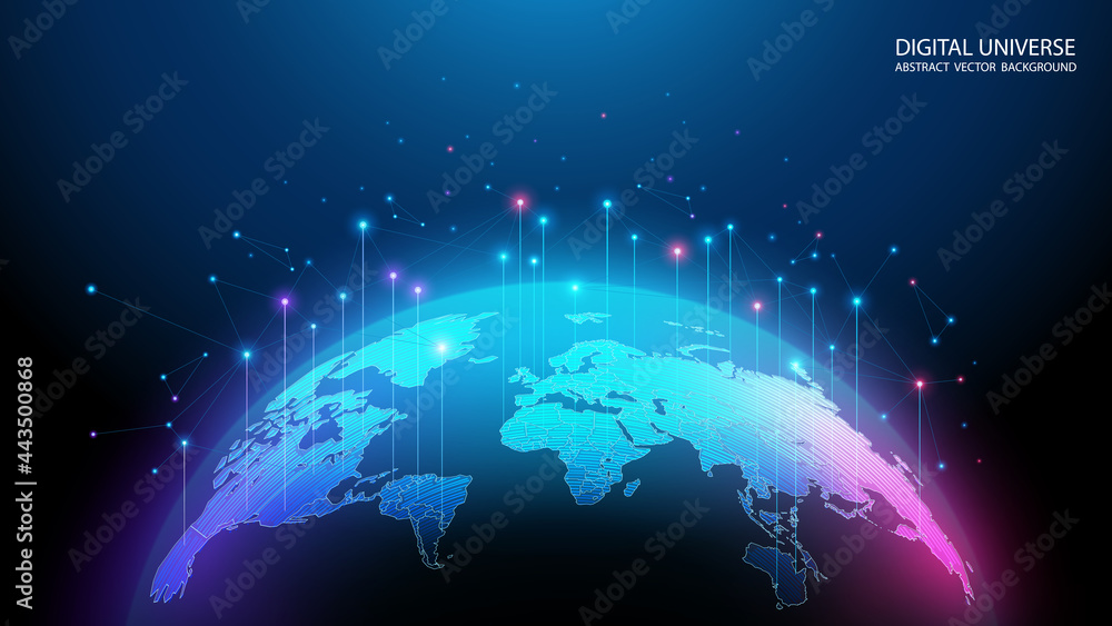 Poster vector image. map of the planet. world map. global social network. future. blue futuristic backgroun
