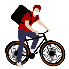 Fast food delivery man courier on bycicle with backpack svg vector illustration