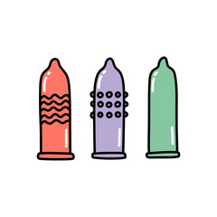 condoms doodle icon, vector color line illustration