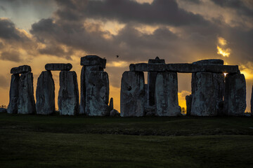 Stonehenge, England, UK at Sunrise Sunset, Ancient Stone Monument 
