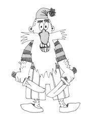 Pirate with a knife in his hand. Cartoon style. Hand drawing.