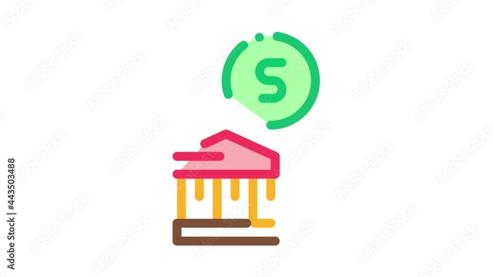 Poster building coin icon animation. color building coin animated icon on white background