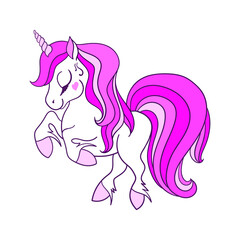 Cute colorful cartoon unicorn isolated icon. Vector illustration for children.