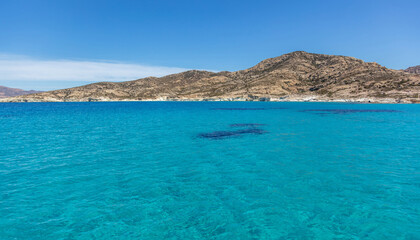 Cyclades islands, Kimolos coastline, clear transparent water, Greece.
