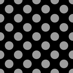 Seamless pattern of large grey polka dots on a black background.