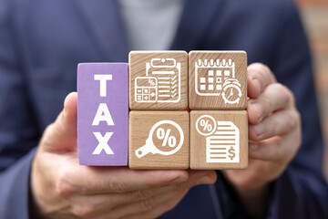 Business and tax time concept. Pay taxes for the year. Accountancy, tax refund.