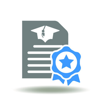 Document sheet with graduation cap and seal star vector illustration. Diploma icon. Education continuing symbol.