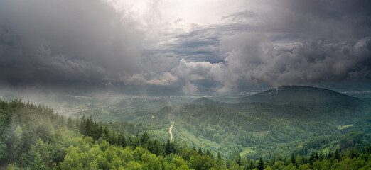 A threatening thunderstorm moves over the Murgtal in the Northern Black Forest