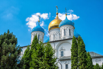 Fototapeta na wymiar Moscow, Russia - 07.05.2021: Famous Novospassky monastery - the cathedral