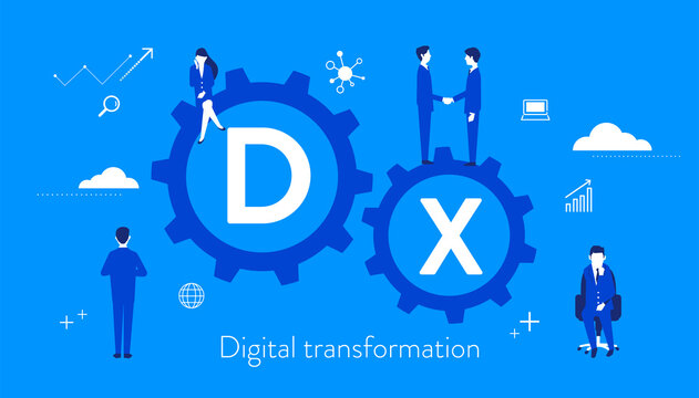 DX、デジタルトランスフォーメーションのイラストイメージ、ベクター