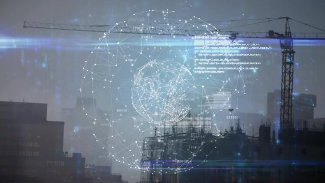 Animation of globe with connections over construction site