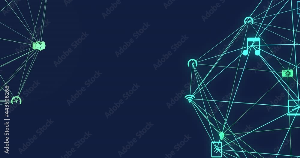 Poster animation of networks of connections over blue background