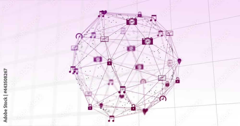 Poster animation of globe network of connections over grid background