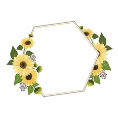 hexagon frame with sunflower bouquet border