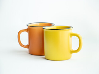 Ceramic mug Yellow and orange on a white background,Placement