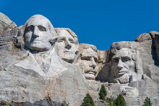 Mount Rushmore Close Up View, Presidents Sculpture In South Dakota