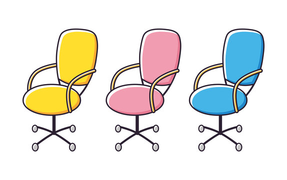 Yellow, pink and blue office chair isolated.