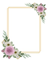 rectangle frame with pink roses bouquet border