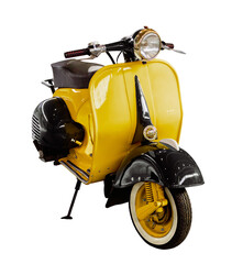 vintage black and yellow scooter isolated on white