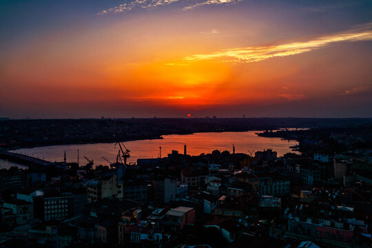 istanbul and altin boynuz in the evening at sunset