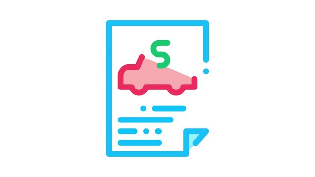 Car Buy Document Icon Animation. color Car Buy Document animated icon on white background