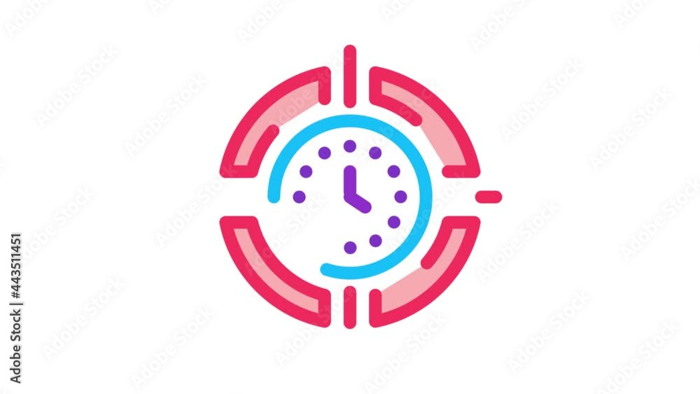 Poster target clock time icon animation. color target clock time animated icon on white background