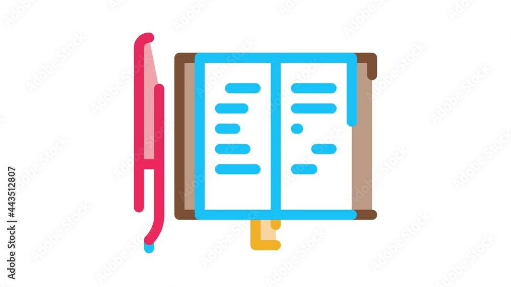 Poster notebook pen icon animation. color notebook pen animated icon on white background