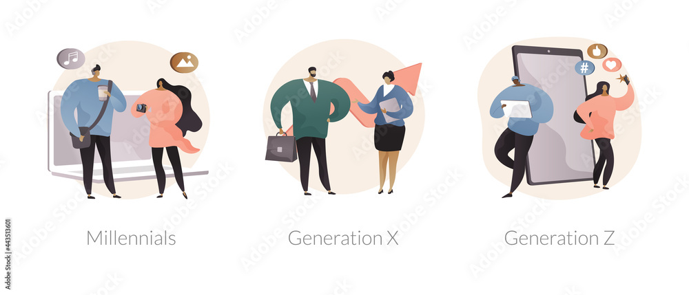 Poster generational change abstract concept vector illustrations.