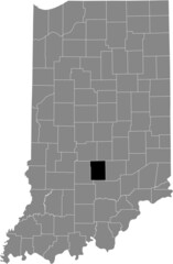 Black highlighted location map of the Hoosier Brown County inside gray map of the Federal State of Indiana, USA