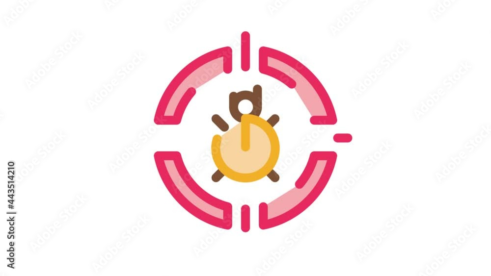 Poster bug target icon animation. color bug target animated icon on white background